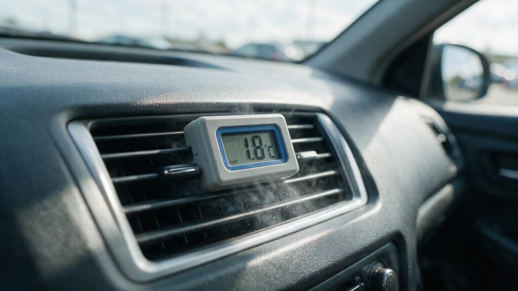 digital thermometer measuring car AC vent temperature
