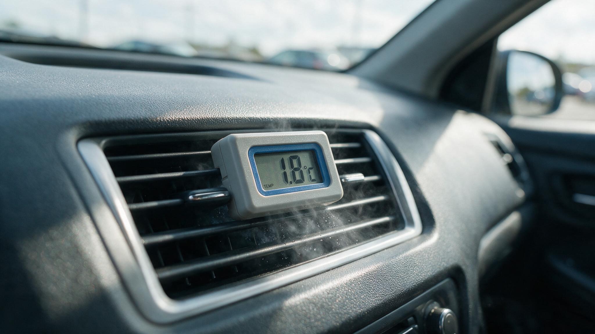 digital thermometer measuring car AC vent temperature